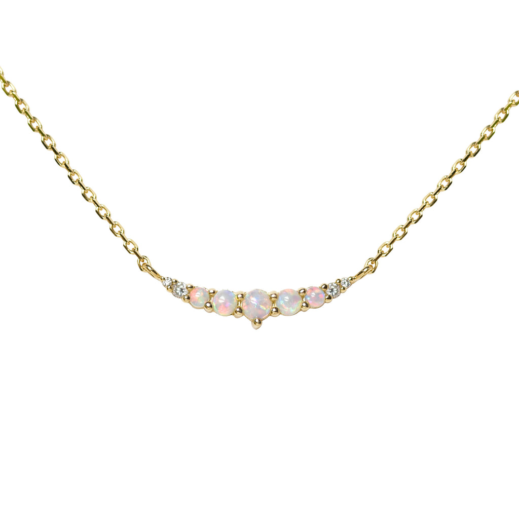 Smile Red Opal Necklace with Diamonds in Yellow Gold