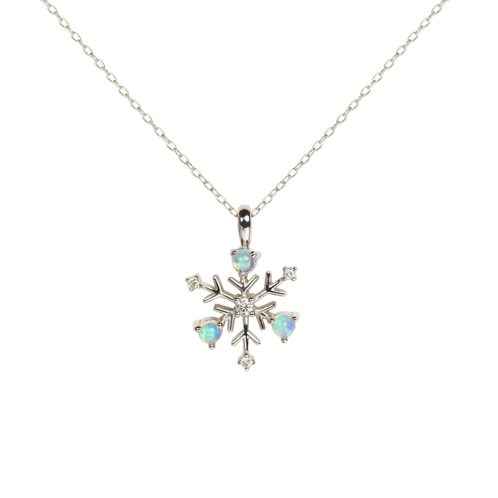 Snowflake Blue Green Opal Necklace with Diamonds in White Gold