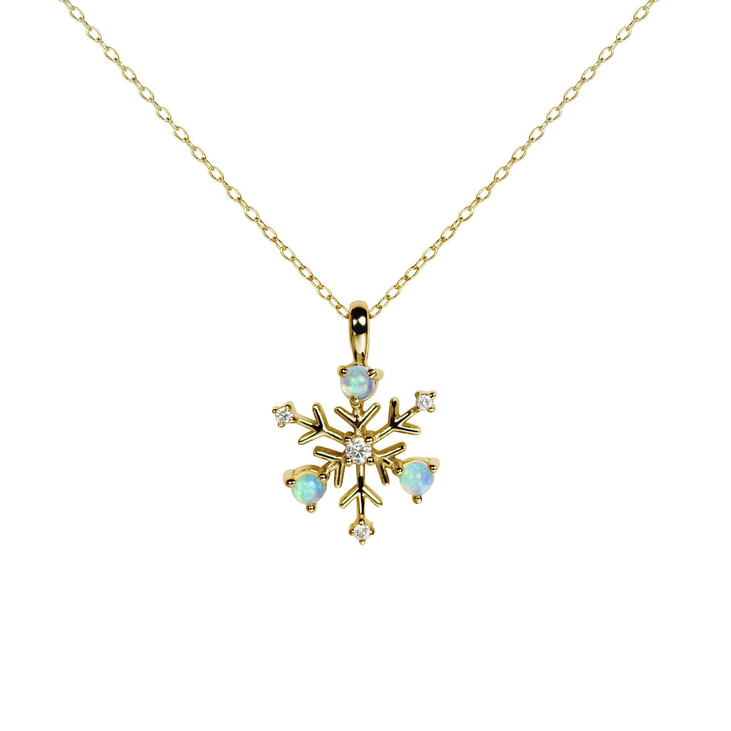 Snowflake Blue Green Opal Necklace with Diamonds in Yellow Gold