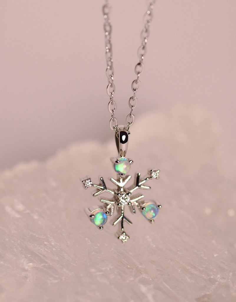 Snowflake Opal Necklace with Diamonds in White Gold - Mood Shot