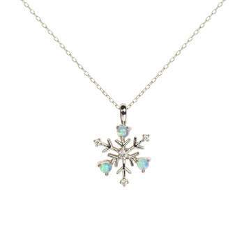 Snowflake Opal Necklace with Diamonds in White Gold