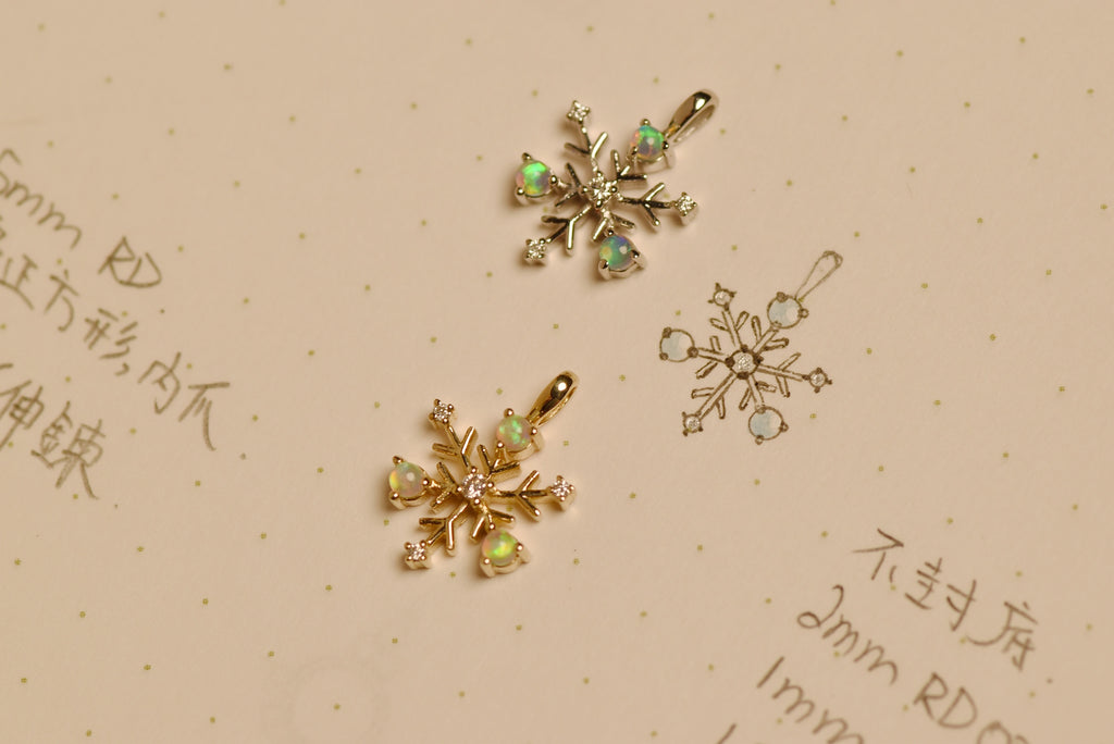 Snowflake Opal Necklaces with Diamonds in Yellow and White Gold