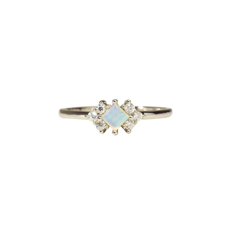 Square Opal Ring in Sterling Silver, Blue Green