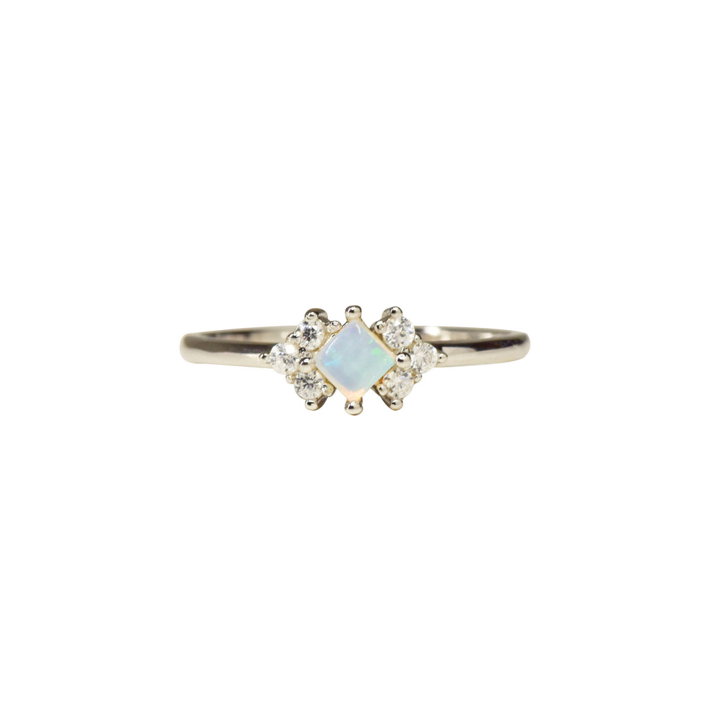 Square Opal Ring in Sterling Silver, Blue Green