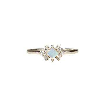 Square Opal Ring in Sterling Silver, Blue Green