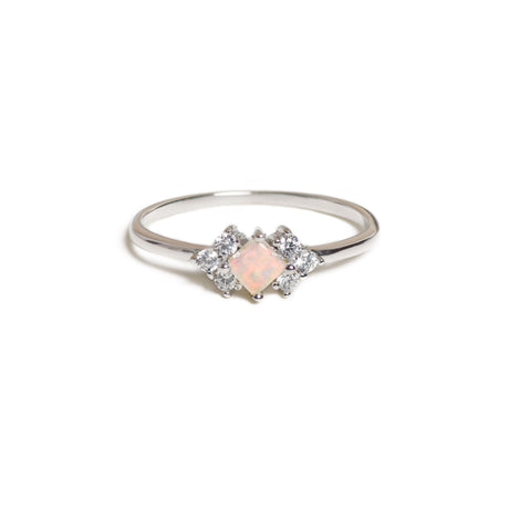 Square Opal Ring in Sterling Silver, Red