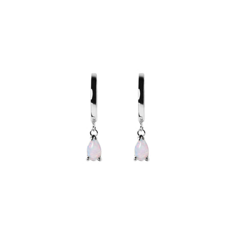 Teardrop Opal Huggie Earrings in White Gold, White