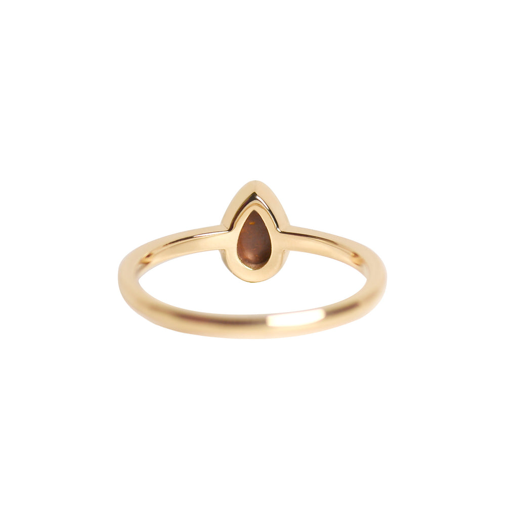 Teardrop Opal Ring in Yellow Gold, Red Doublet - Back View
