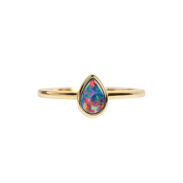 Teardrop Opal Ring in Yellow Gold, Red Doublet