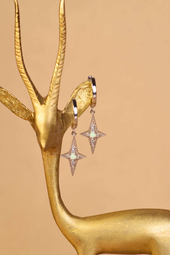 The Star of Bethlehem Opal Hoop Earrings in Sterling Silver - Mood Shot