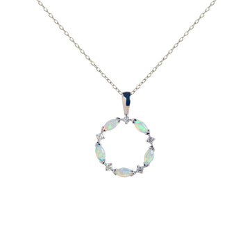 Wreath Green Blue Opal Necklace with Diamonds in White Gold