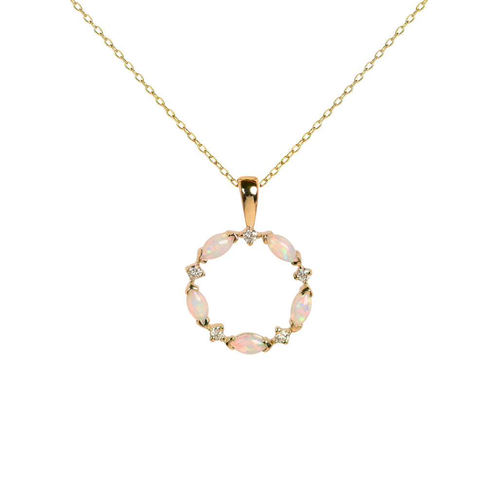 Wreath Red Opal Necklace with Diamonds in Yellow Gold