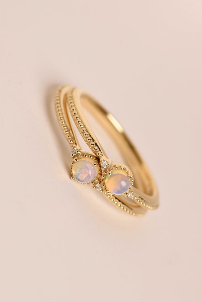 Yuzuki Opal Ring with Diamonds in Yellow Gold - Mood Shot