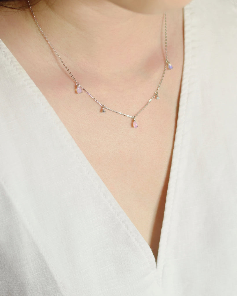 Model wearing Drizzle Opal Necklace in Sterling Silver