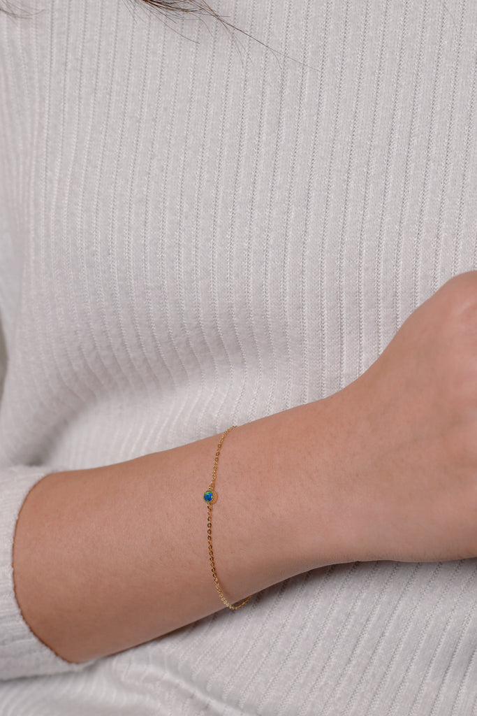 Round Doublet Opal Bracelet in Yellow Gold on wrist