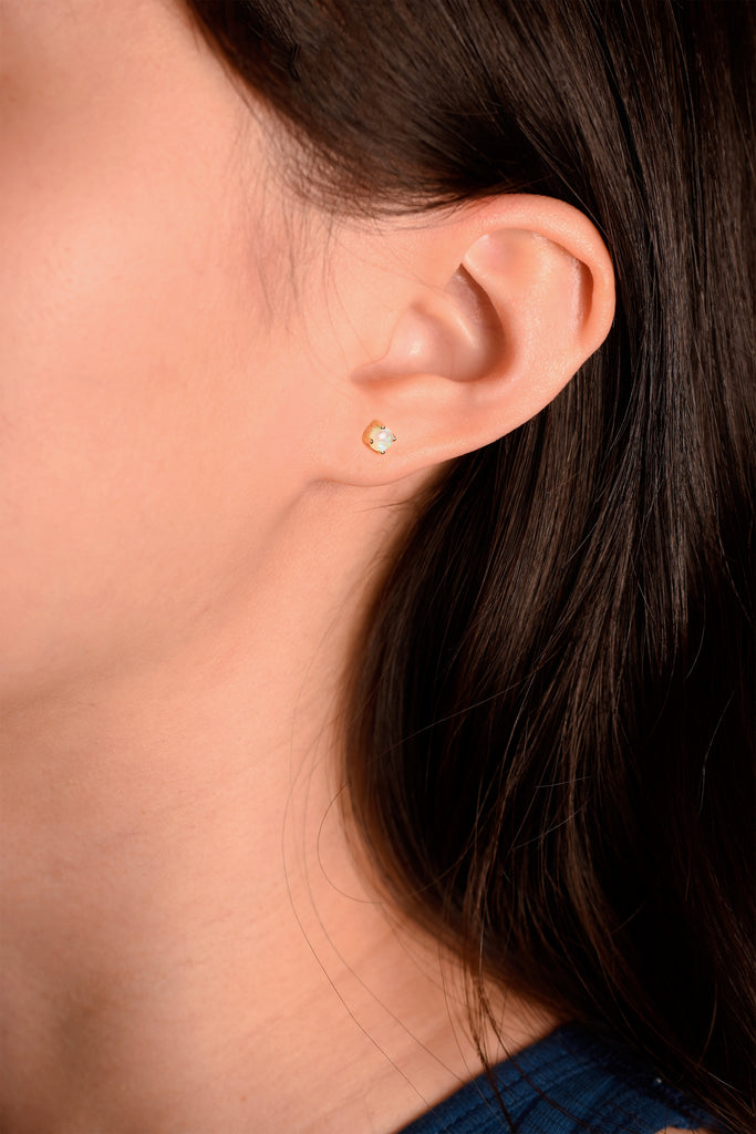 Round Opal Gold Stud Earrings by Michelle Yuen Jewelry