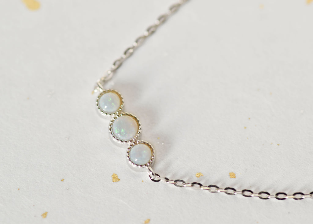 Bliss White Opal Bracelet in Sterling Silver, Three Stones