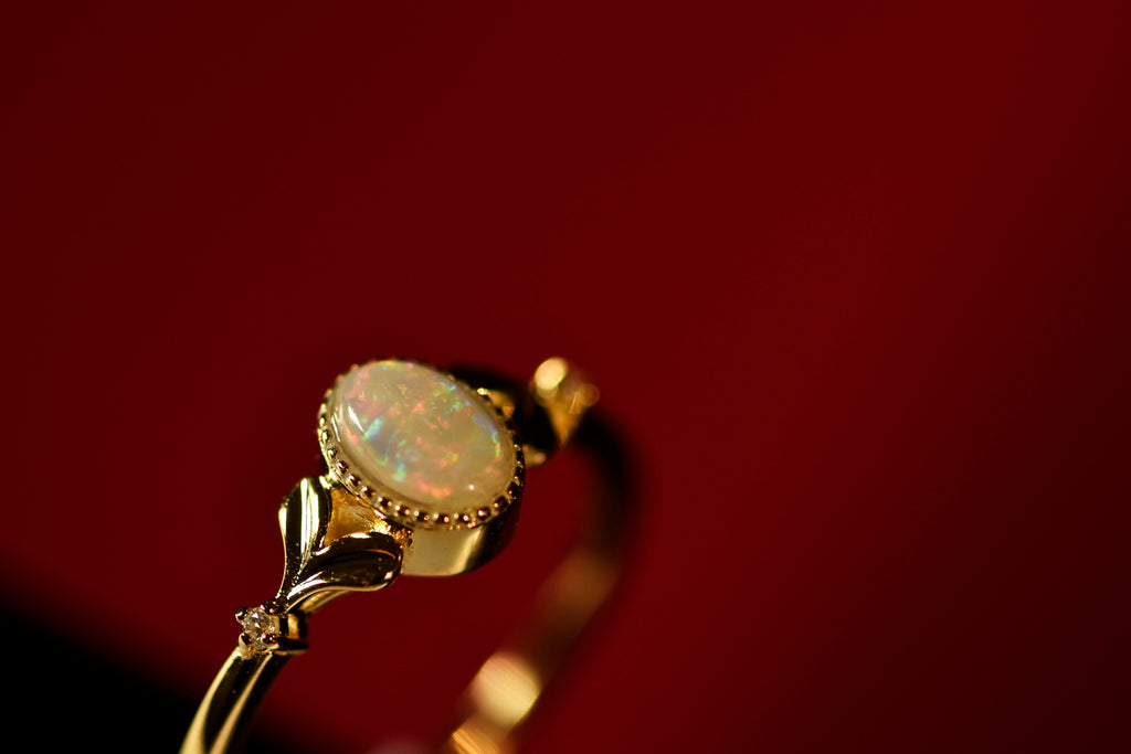 Bean Sprout Opal Ring in Sterling Silver, Yellow Gold Plated - Mood Shot