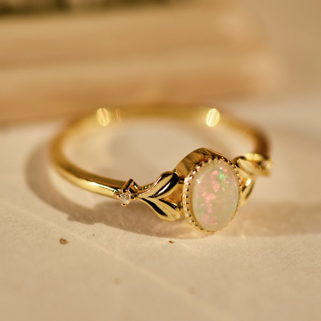 Bean Sprout Opal Ring in Sterling Silver, Yellow Gold Plated - Mood Shot