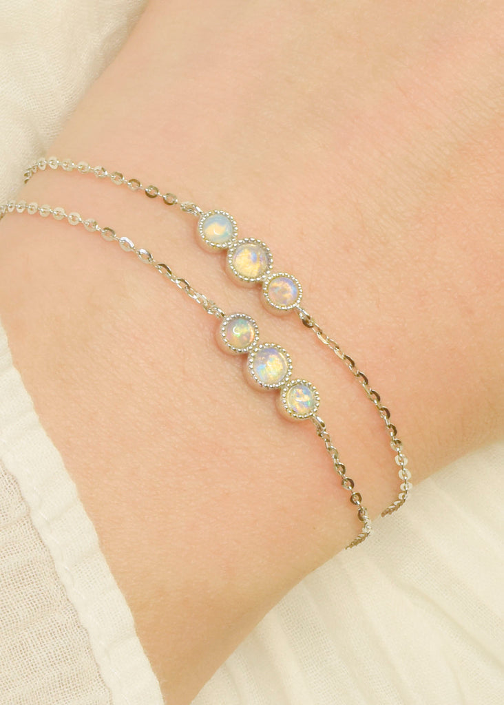 Bliss Blue Opal Bracelets in Sterling Silver on wrist