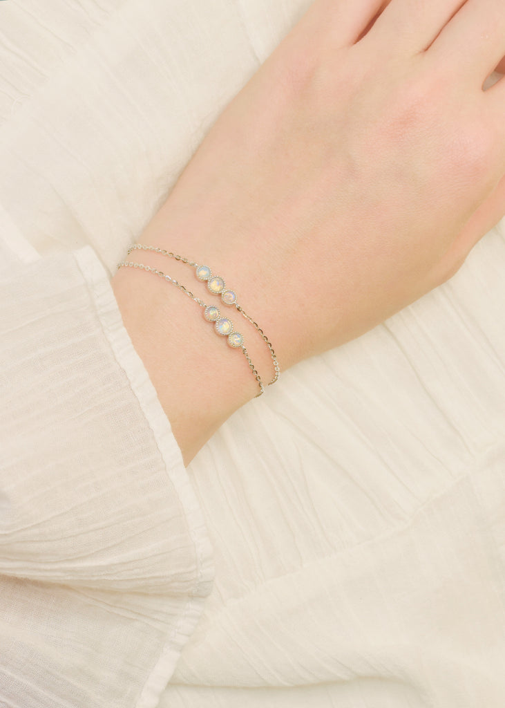 Bliss Blue Opal Bracelet in Sterling Silver, Three Stones on wrist