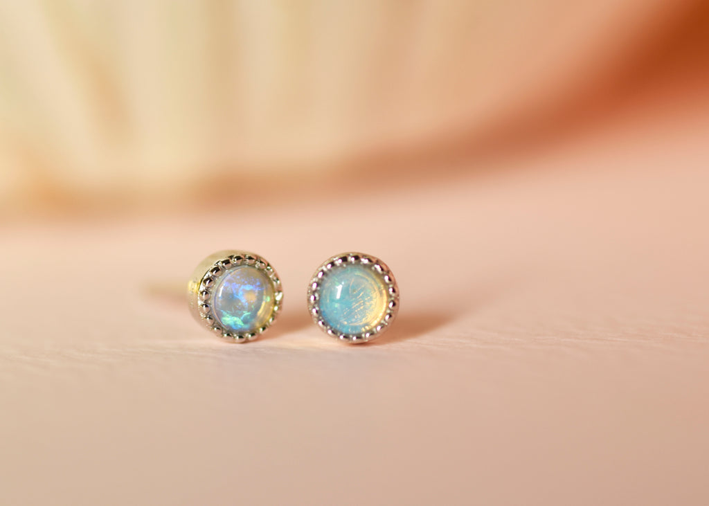 Bliss Opal Stud Earrings in Sterling Silver, Blue - Mood Shot