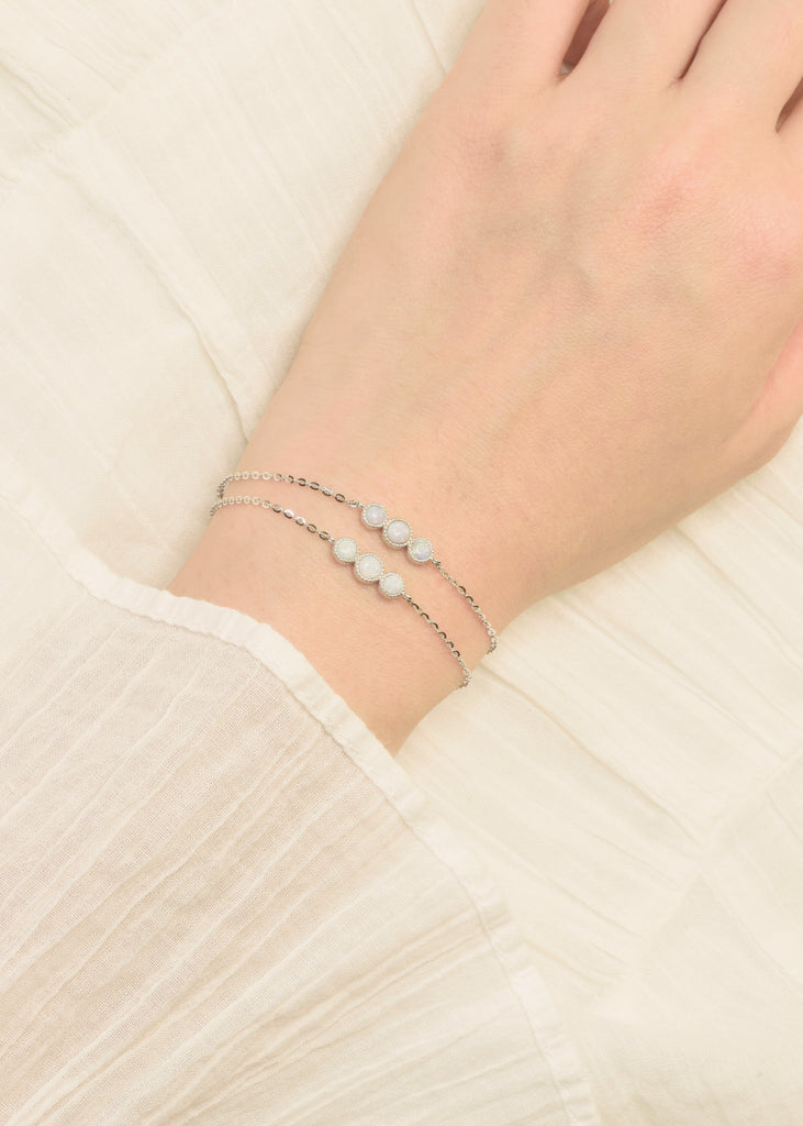 Bliss White Opal Bracelets in Sterling Silver on wrist