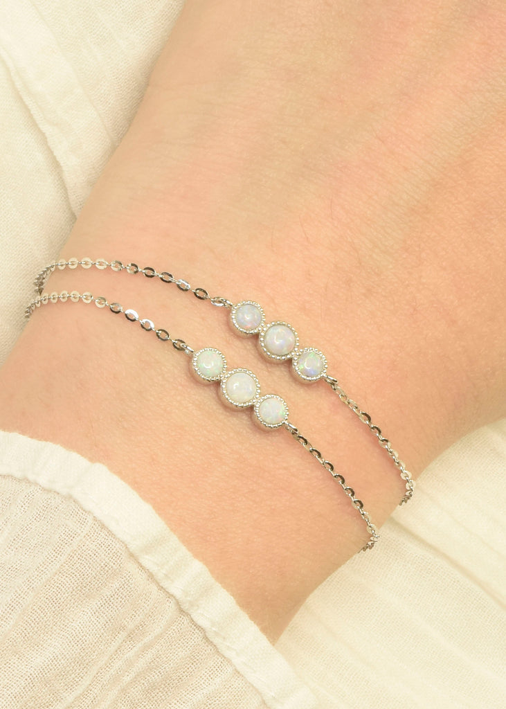 Bliss White Opal Bracelets in Sterling Silver on wrist