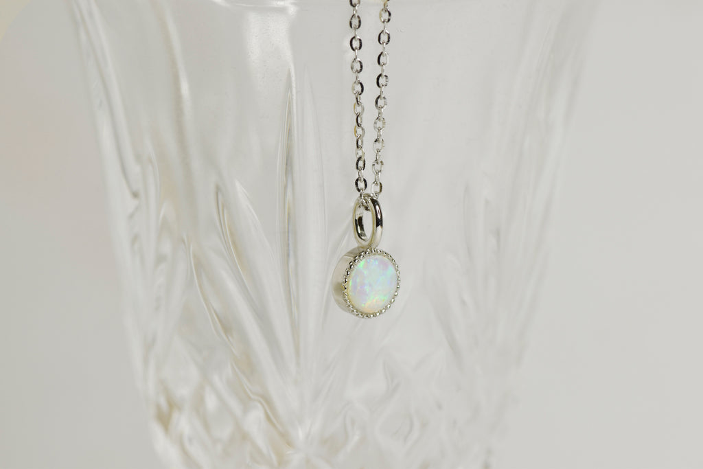 Bliss White Opal Necklace in Sterling Silver - Mood Shot