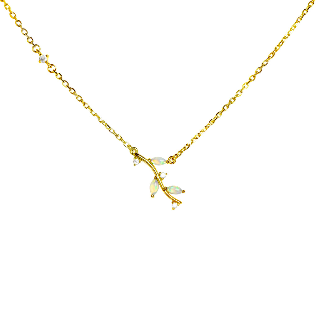 Branch Opal Necklace in Sterling Silver, Yellow Gold Plated