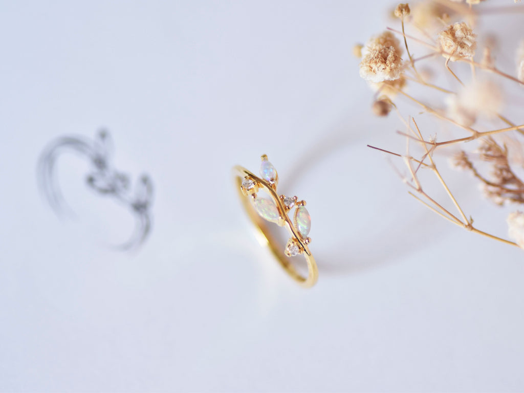 Branch Opal Ring in Sterling Silver, Yellow Gold Plated - Mood Shot