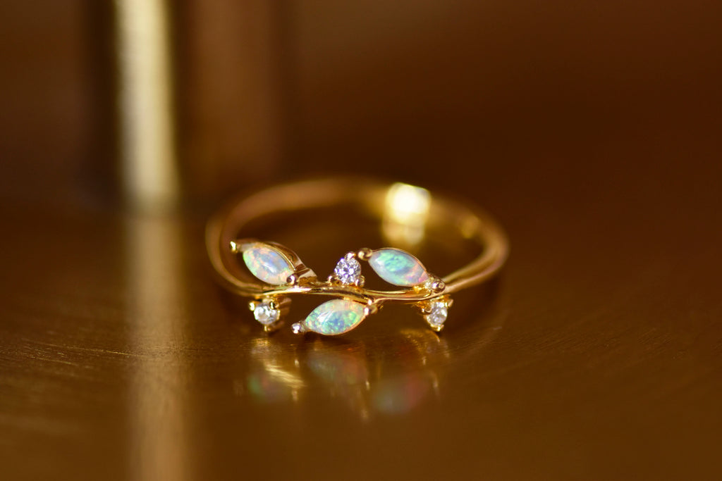 Branch Opal Ring in Sterling Silver, Yellow Gold Plated - Mood Shot
