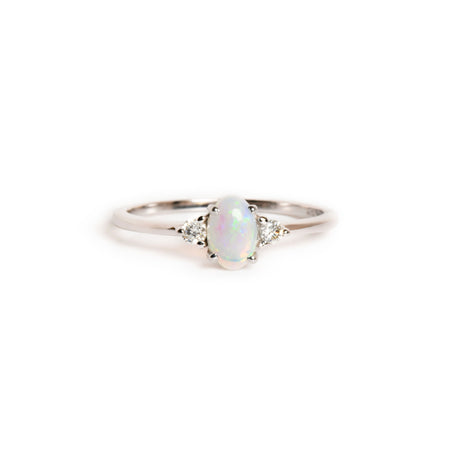 Classic Opal Ring with Diamonds in White Gold