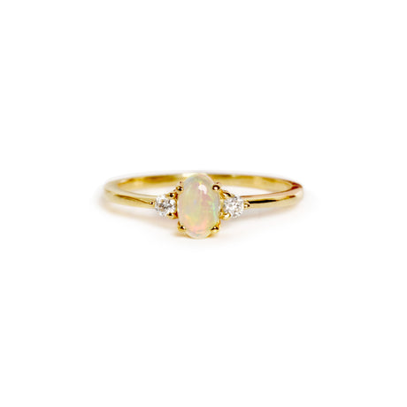 Classic Opal Ring with Diamonds in Yellow Gold