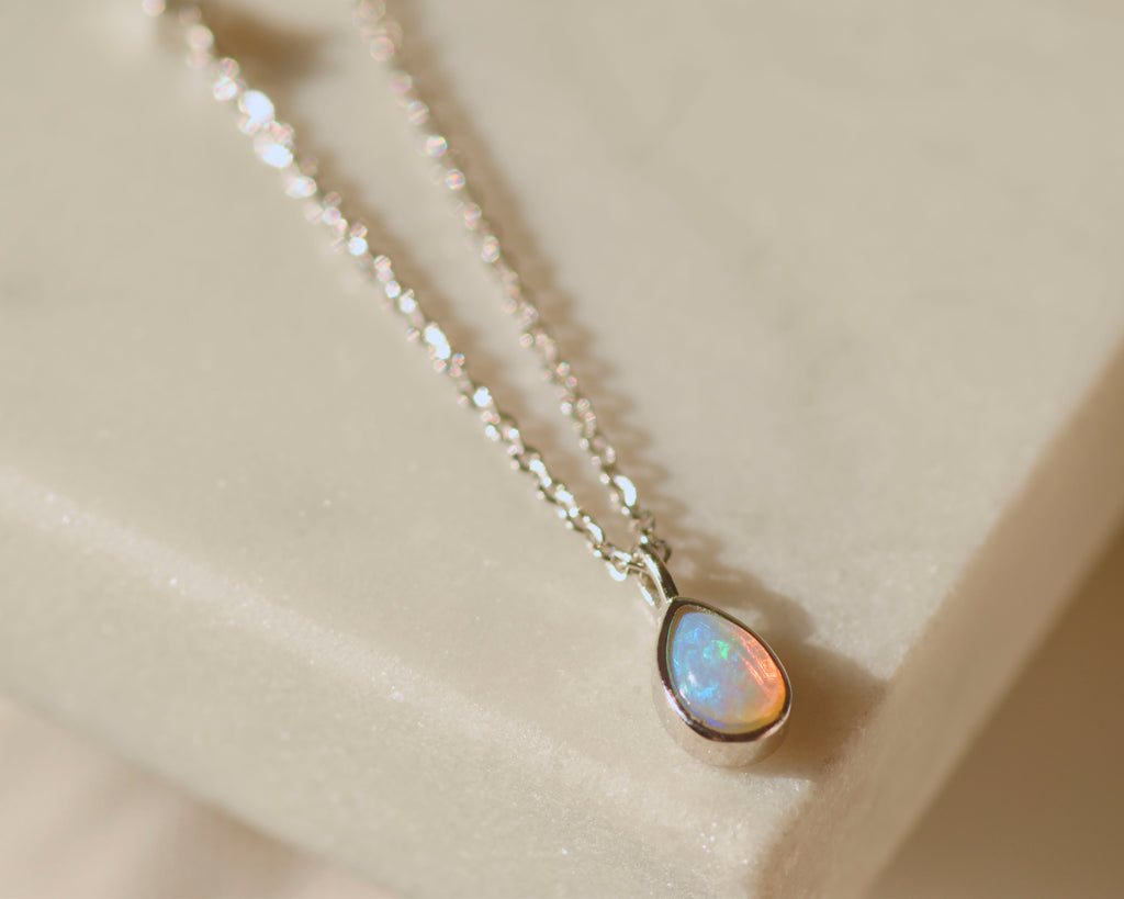 Drop Opal Necklace in Sterling Silver - Mood Shot