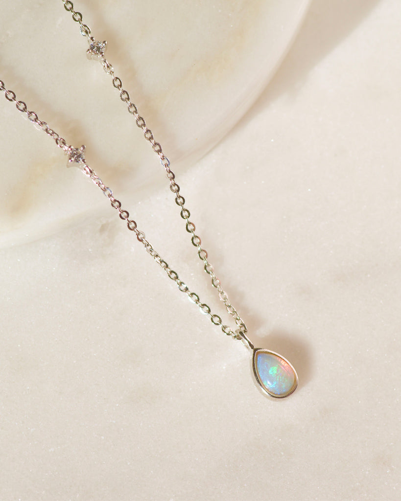 Drop Opal Necklace in Sterling Silver - Mood Shot
