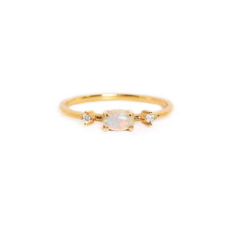 Gemini Opal Ring with Diamonds in Yellow Gold