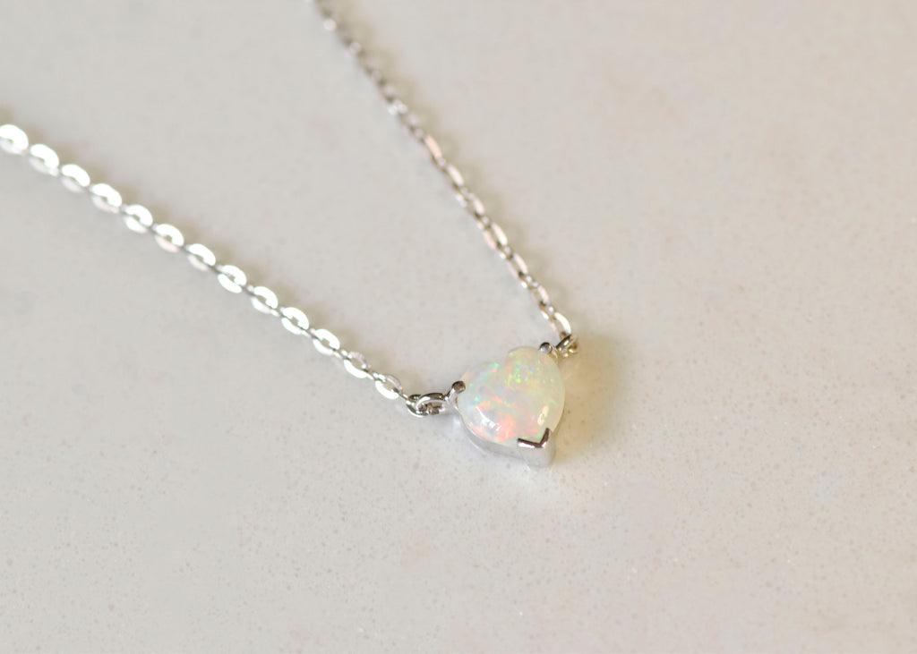 Heart Opal Necklace in Sterling Silver - Mood Shot