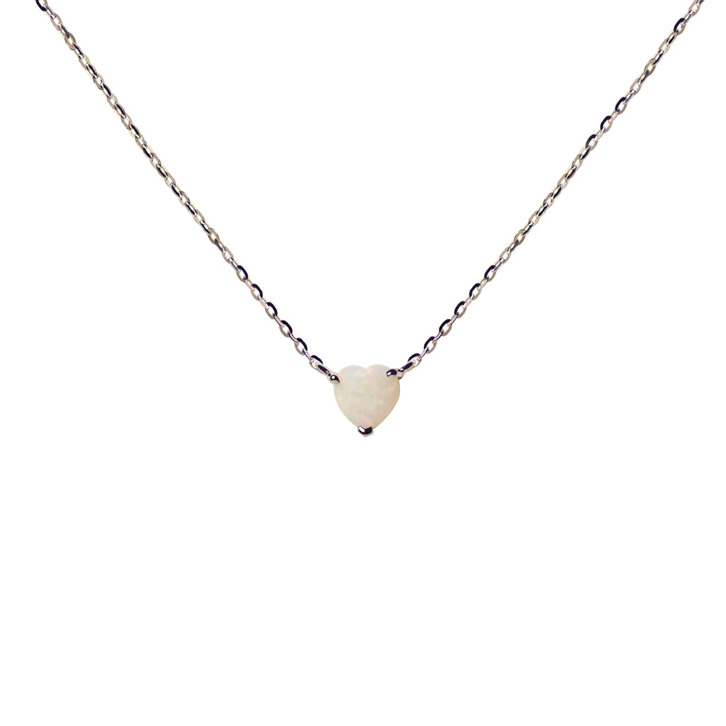 Heart Opal Necklace in Sterling Silver