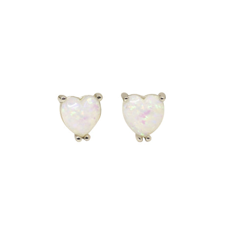 Heart Opal Stud Earrings in Sterling Silver