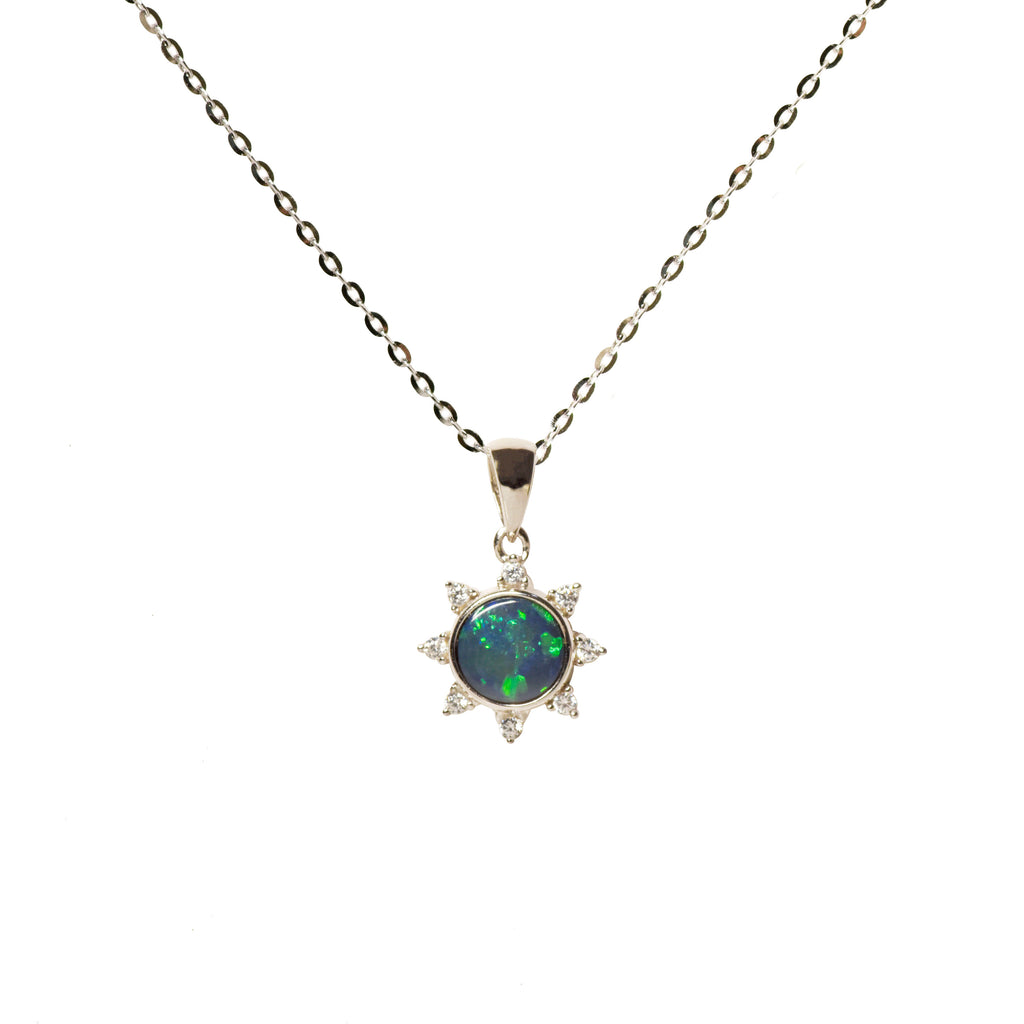 Little Sun Opal Necklace in Sterling Silver, Doublet