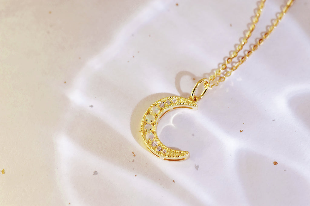 
Luna Opal Necklace in Sterling Silver, Yellow Gold Plated - Mood Shot