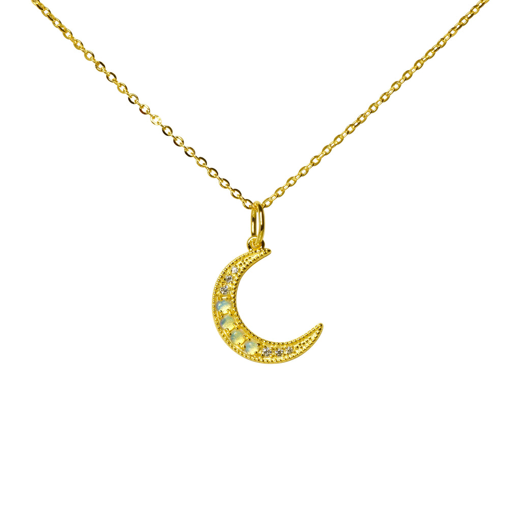 Luna Opal Necklace in Sterling Silver, Yellow Gold Plated