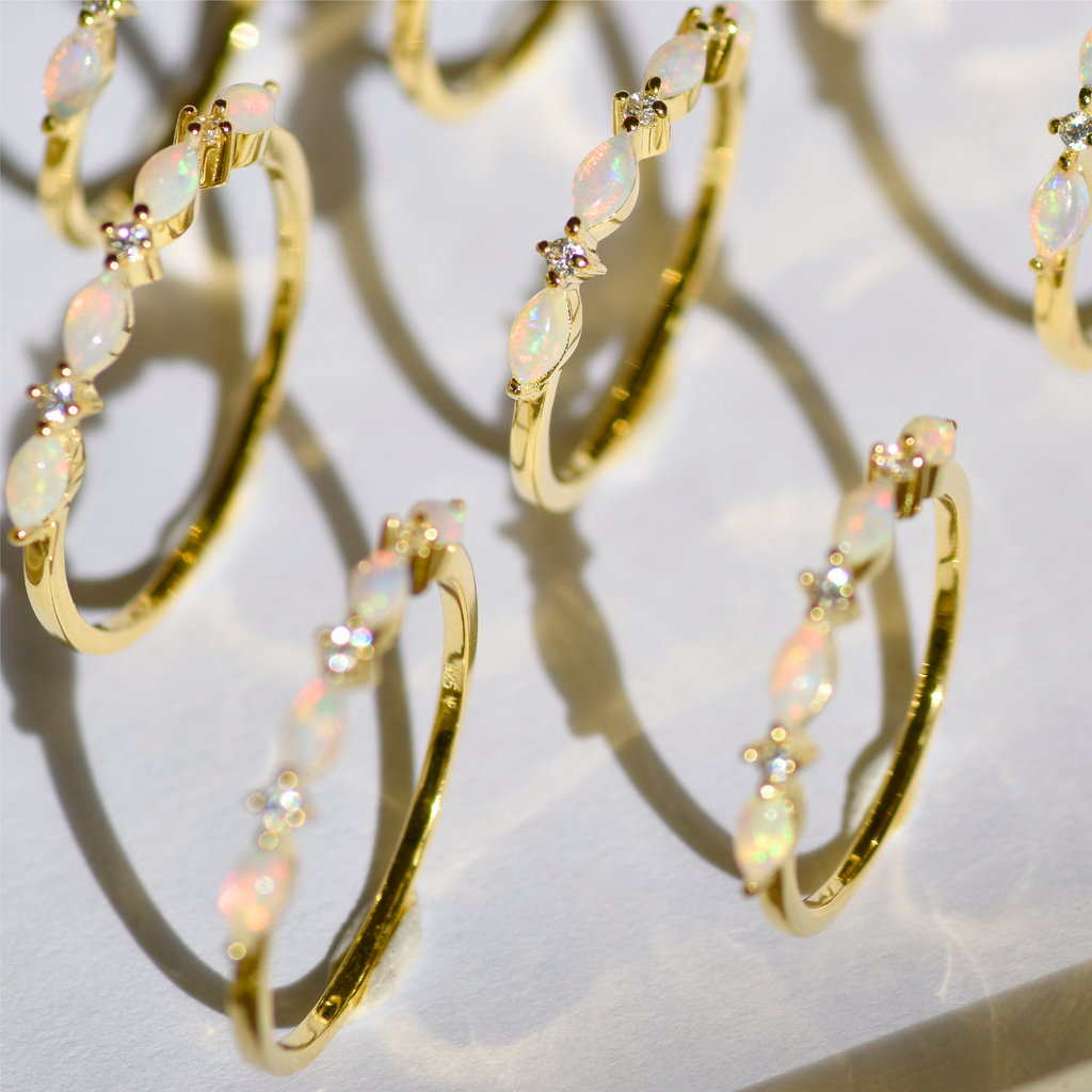 Marquise Opal Band Ring in Sterling Silver, Yellow Gold Plated - Mood Shot