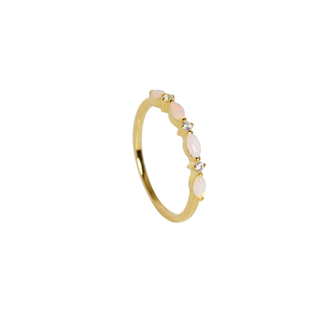 Marquise Opal Band Ring in Sterling Silver, Yellow Gold Plated