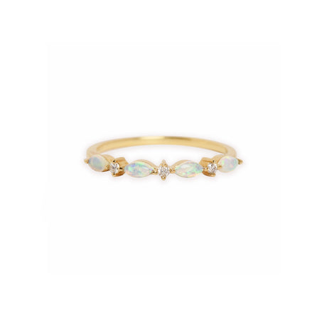 Marquise Opal Band Ring with Diamonds in Yellow Gold, Green