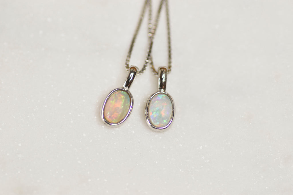 Mini Oval Opal Necklaces in Sterling Silver - Mood Shot