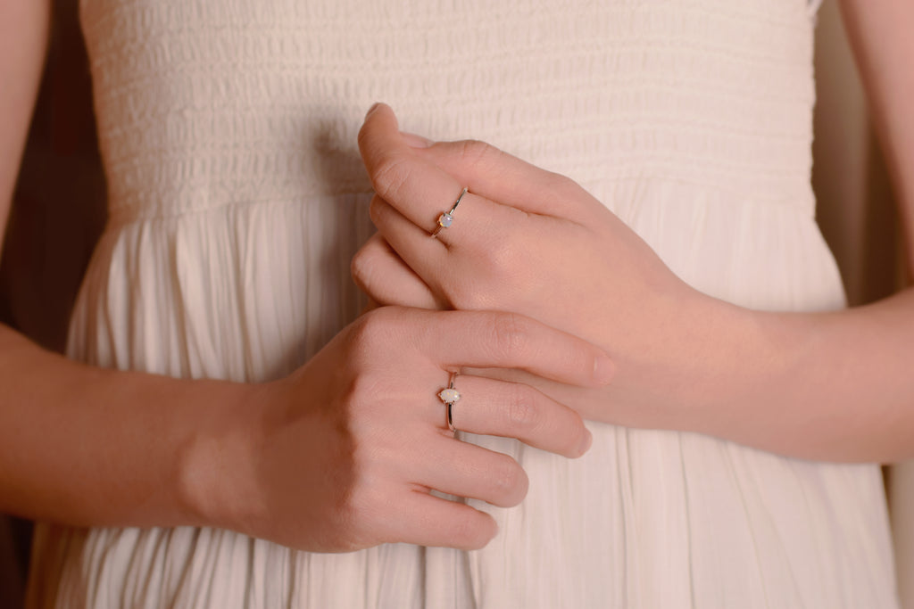 Model wearing Aristophanes Opal Band in Sterling Silver