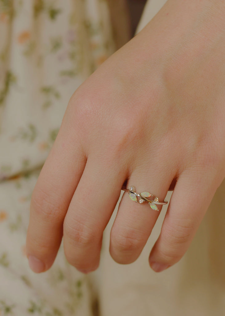Model wearing Branch Opal Ring in Sterling Silver