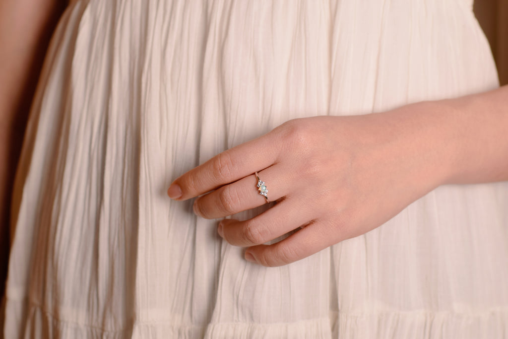 Model wearing Square Opal Ring in Sterling Silver, Blue Green